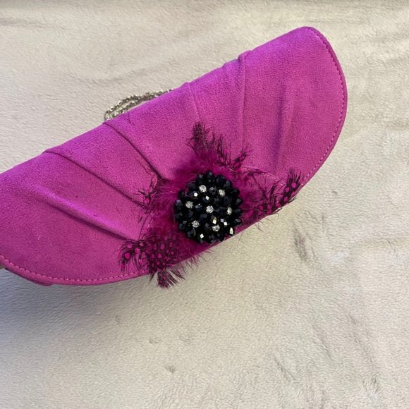 Amici Fuchsia Feathered Shoulder Clutch Purse - Picture 5 of 6